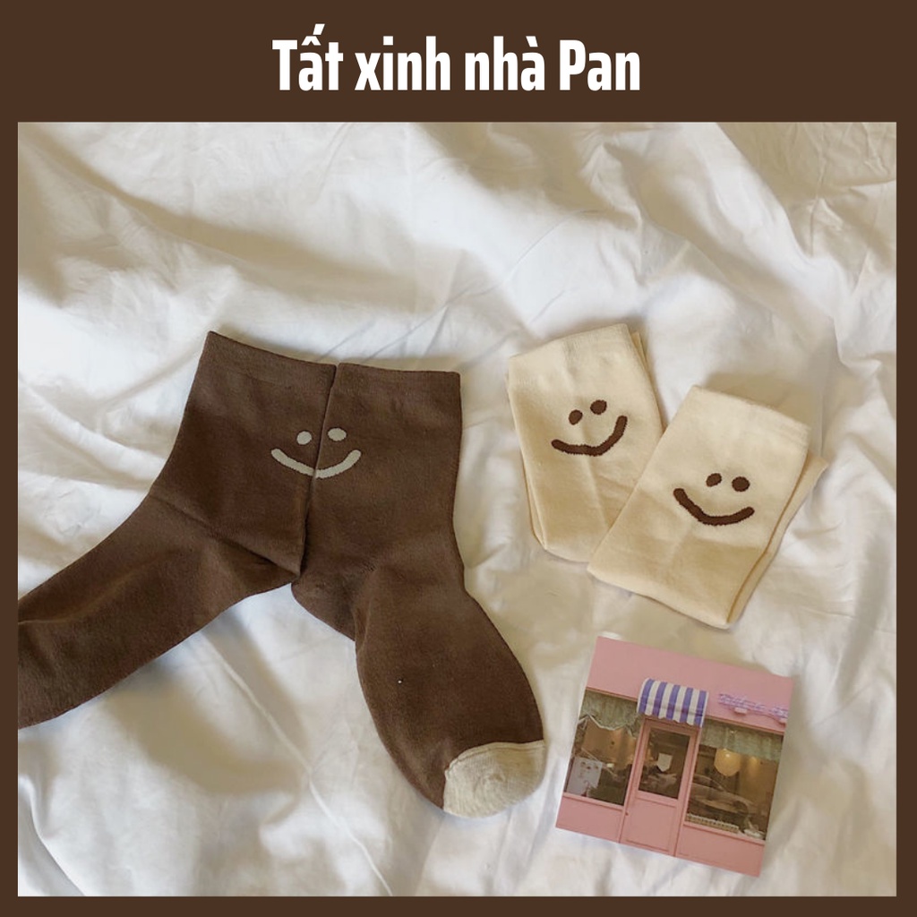 Tất Mặt Cười nâu be sữa cotton