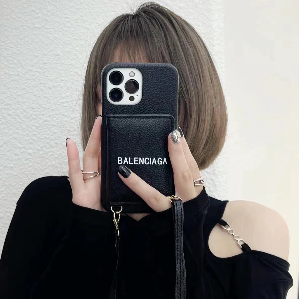 Ốp Điện Thoại Da Kèm Ngăn Đựng Thẻ & Dây Đeo Cho iphone14 13pro 12 11 pro max mini ix xr xsmax se 2020 7 8 plus 15promax