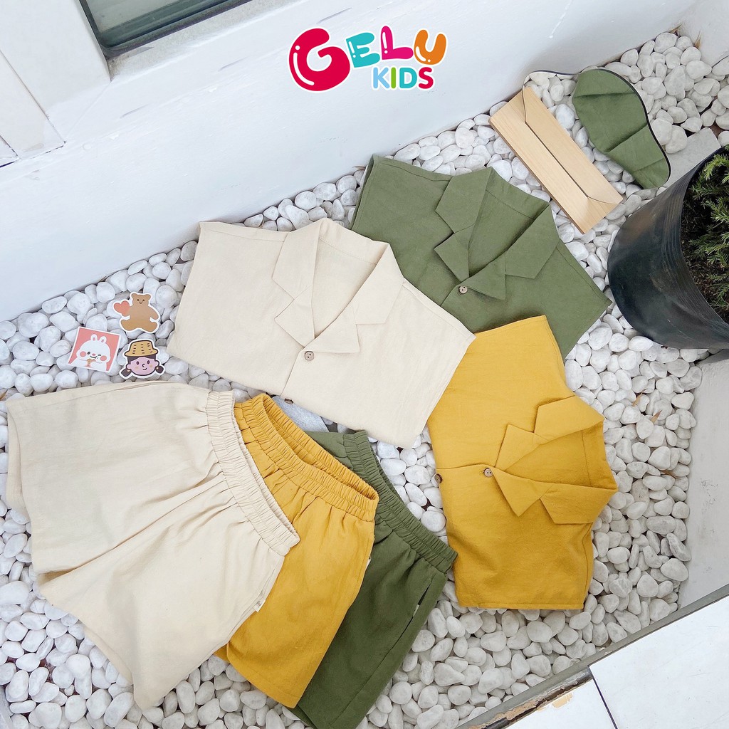 Quần áo cho bé, Set sơ mi kiểu cổ vest mix quần đùi GELU KIDS phong cách Hàn Quốc chất liệu thô mềm - SBU001 S