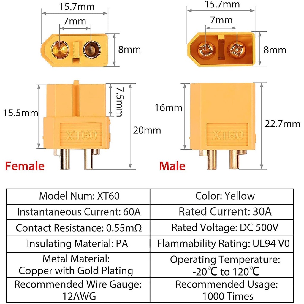 Jack cắm XT60 (Jack cắm điện 1 chiều dòng cao 60A)