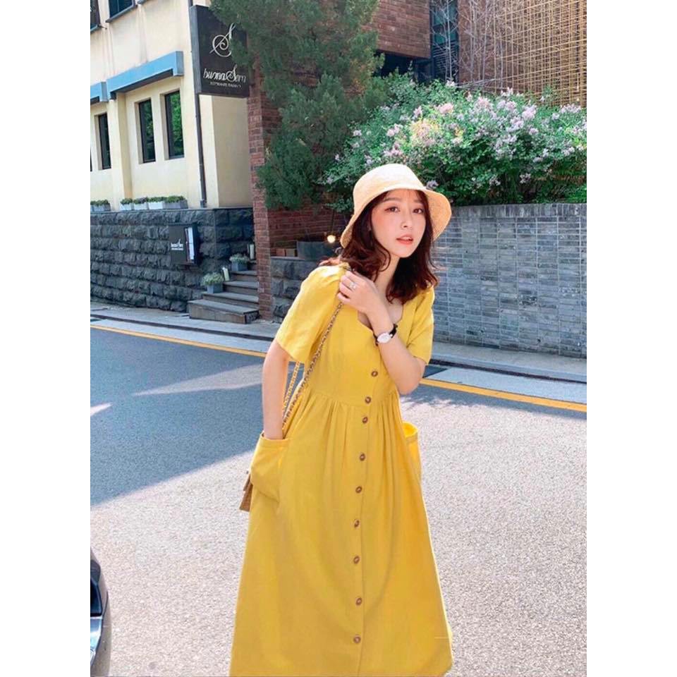Đầm Nữ Suông Cúc Dọc Cột Eo