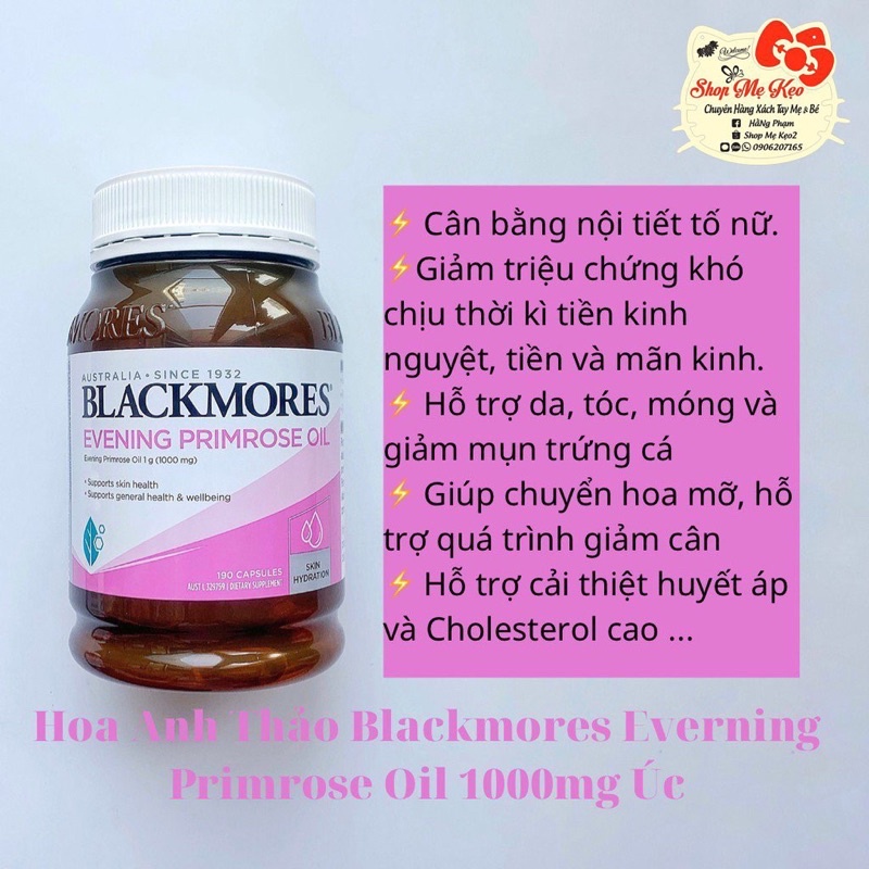 Tinh dầu Hoa anh thảo Blackmores Evening Primrose Oil, Úc  giúp làm đẹp da tóc, cân bằng nội tiết, giảm mụn