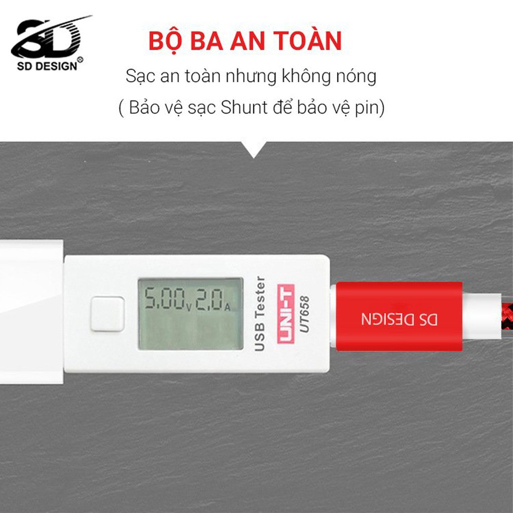 [Giá sỉ] Cáp sạc chính hãng SD DESIGN L1 dòng điện 2A,chống đứt đầu dây dù, ổn định dòng điện, bảo hành 1 năm