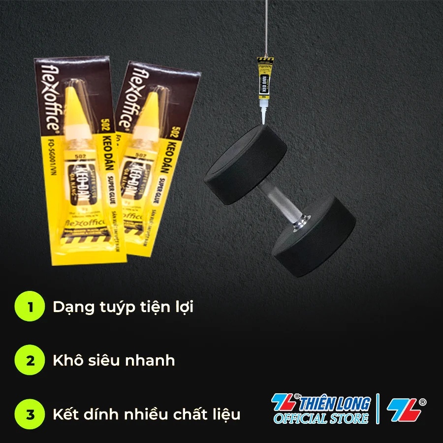 Keo đa năng 502 / Keo dán siêu dính Thiên Long Flexoffice FO-SG001/VN. Keo gắn Đá, Nhựa, Kim Loại, Gốm sứ