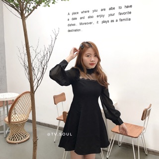 Đầm tay phồng phối ren