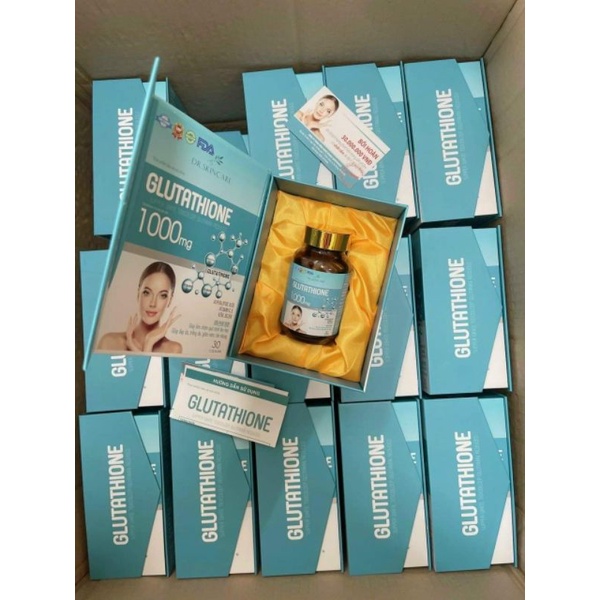 Trắng da GLUTATHIONE 1000  viên uống giảm nám mờ nhăn nâng tông tức thì. Hộp 30 viên
