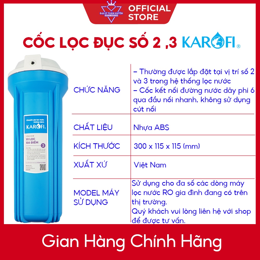 Cốc/Ly lọc nước thô số 1 2 3 Karofi dài 10 inch dùng cho máy lọc nước RO