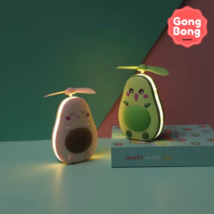 Quạt mini cầm tay quạt quả bơ có gương và đèn quạt cầm tay kèm cáp sạc USB Gong Bong store