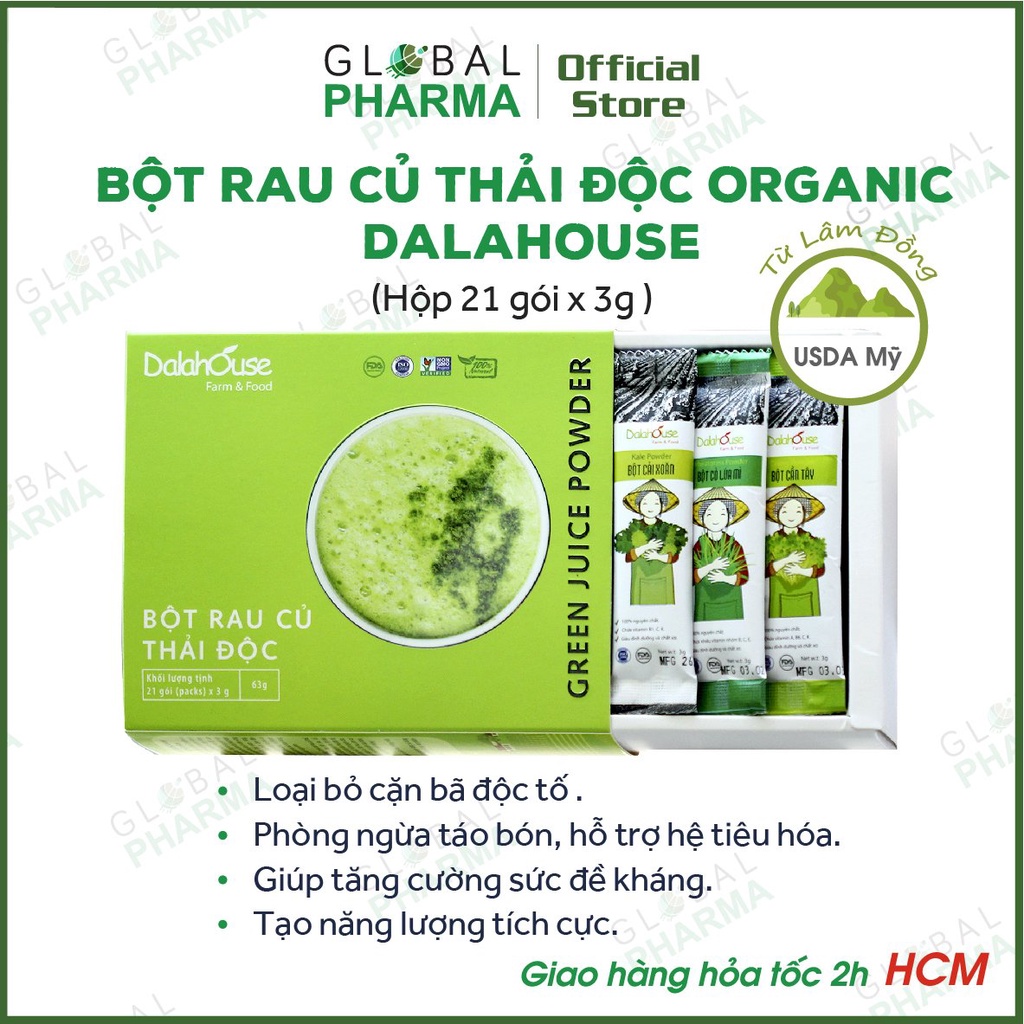 Combo Bột Rau Củ Detox Thải Độc, Hỗ Trợ Giảm Cân, Đẹp Da Dalahouse 63g (21 gói x 3g x 7 vị)