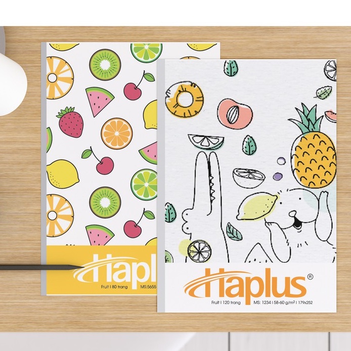 HẢI TIẾN Lốc Vở kẻ ngang Haplus - Fruit (80, 120, 200 trang)