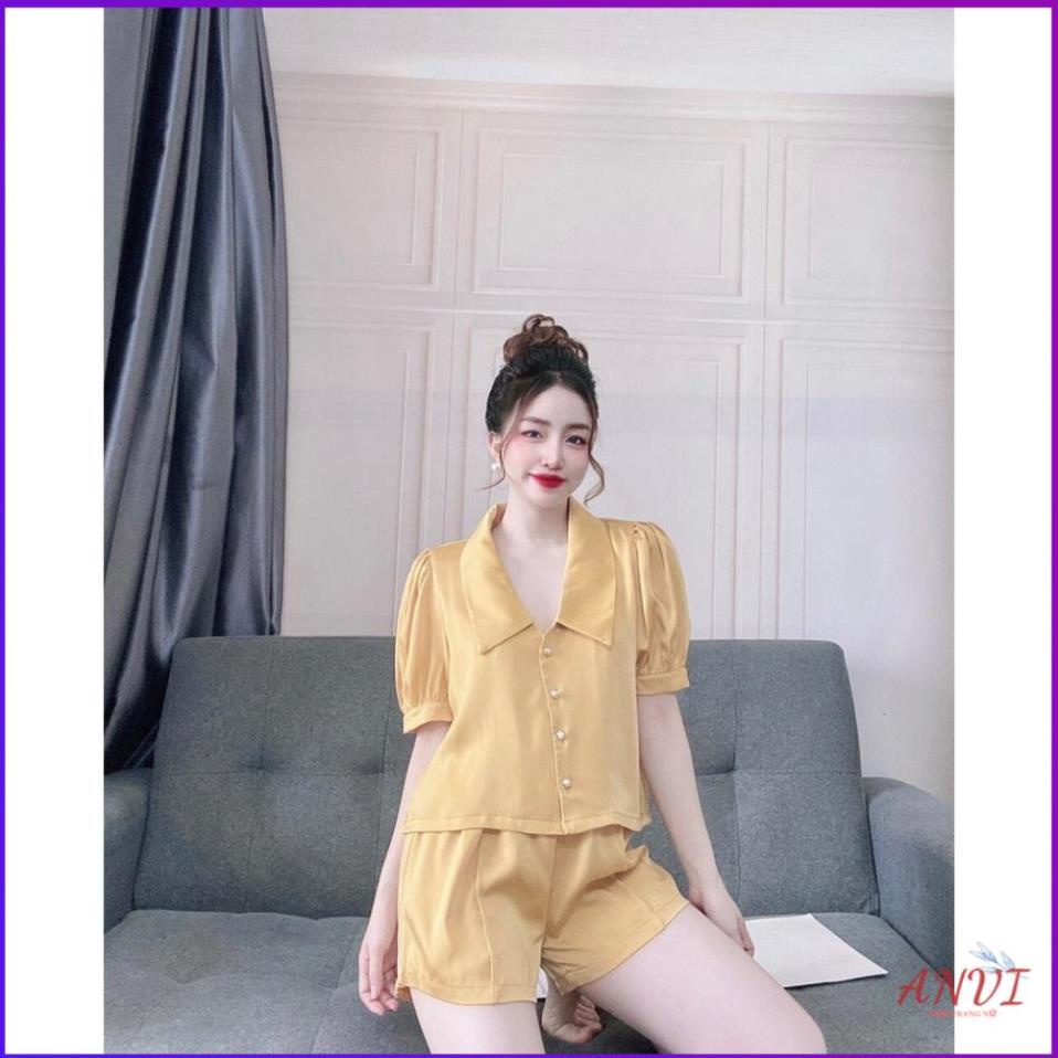 Đồ Mặc Nhà Ở Nhà ANVI, Đồ Ngủ Mặc Nhà Áo Cổ Sen Tay Ngắn Quần Sọc Lụa Màu Form Rộng Rãi Thoải Mái Dưới 60kg . | BigBuy360 - bigbuy360.vn