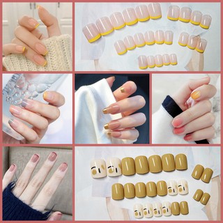 Set 24pcs móng tay giả màu trơn xinh xắn không thấm nước 3D