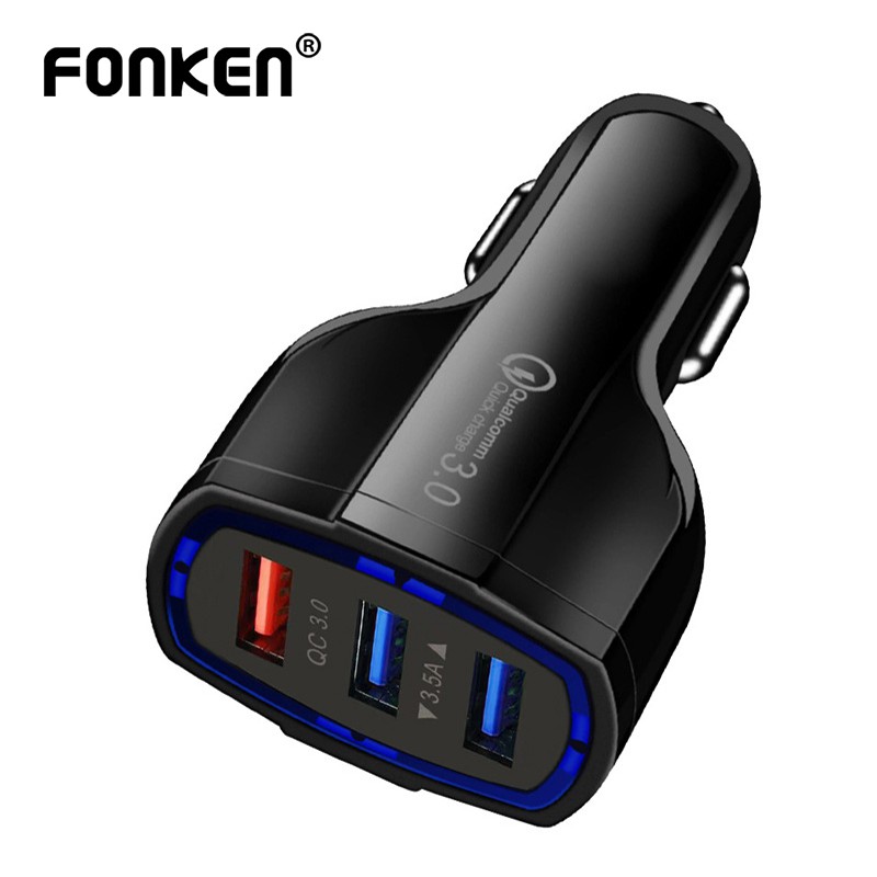 Củ sạc nhanh trên xe hơi FONKEN 3 trong 1 cổng cắm USB thông minh QC3.0