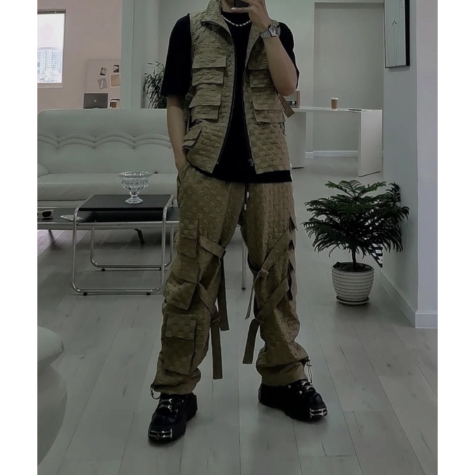 Áo khoác túi hộp - quần đan dây