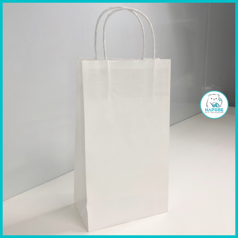 Combo 100 túi giấy kraft trắng có quai 15x9x28cm GQZ041