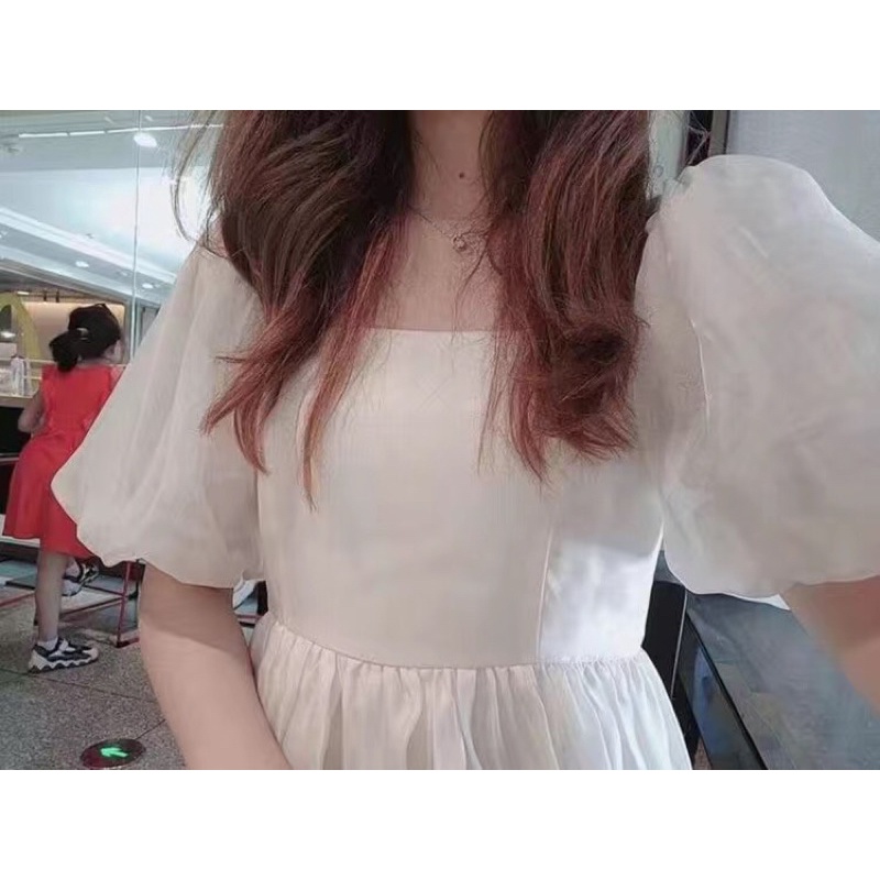 Váy trắng tay bồng phong cách ulzzang