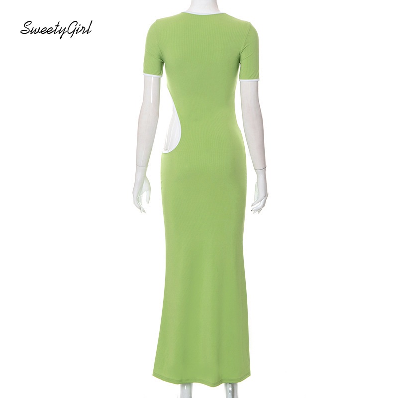 Đầm Maxi Tay Ngắn Cổ Tròn Màu Tương Phản Thời Trang 2022 Quyến Rũ Cho Nữ