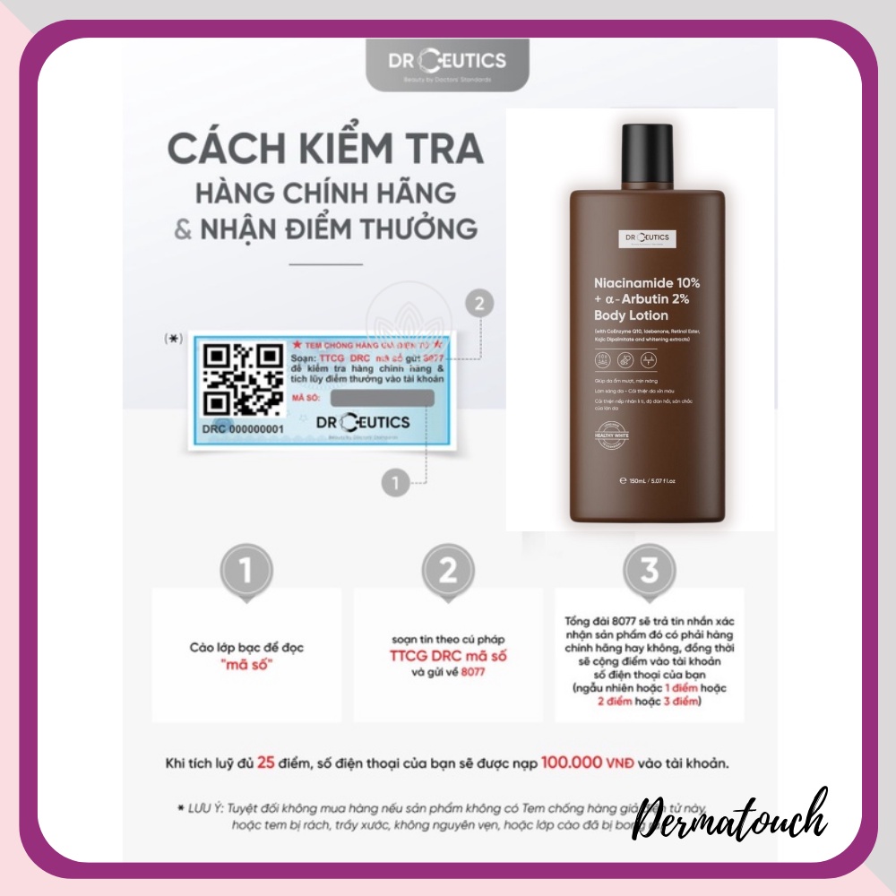 Dưỡng Thể Trắng Da Drceutics Body Lotion Giúp Làm Mịn Và Trắng da nhanh chóng 150mL - Dược Mỹ Phẩm Derma Touch