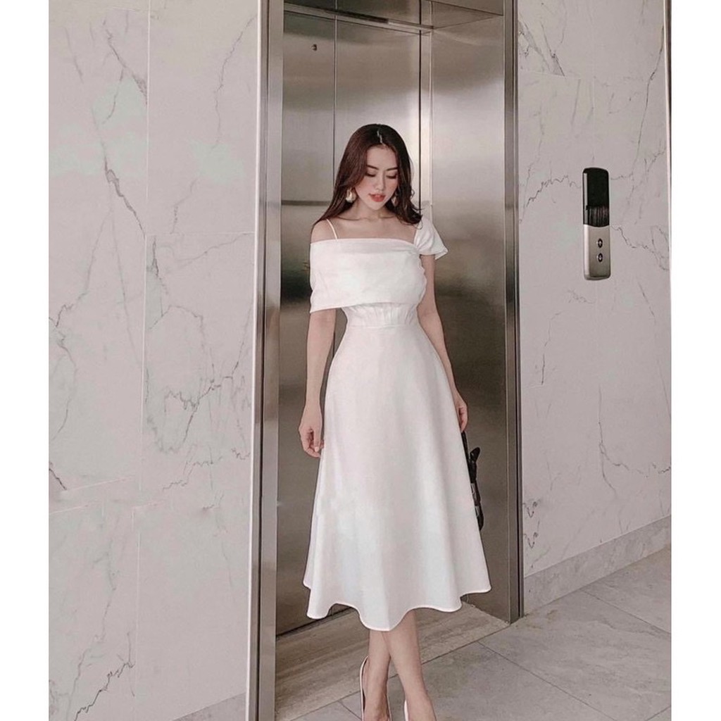 ĐẦM TRẮNG TRỄ VAI MIDI DÁNG DÀI CHE TAY– GD128 | BigBuy360 - bigbuy360.vn
