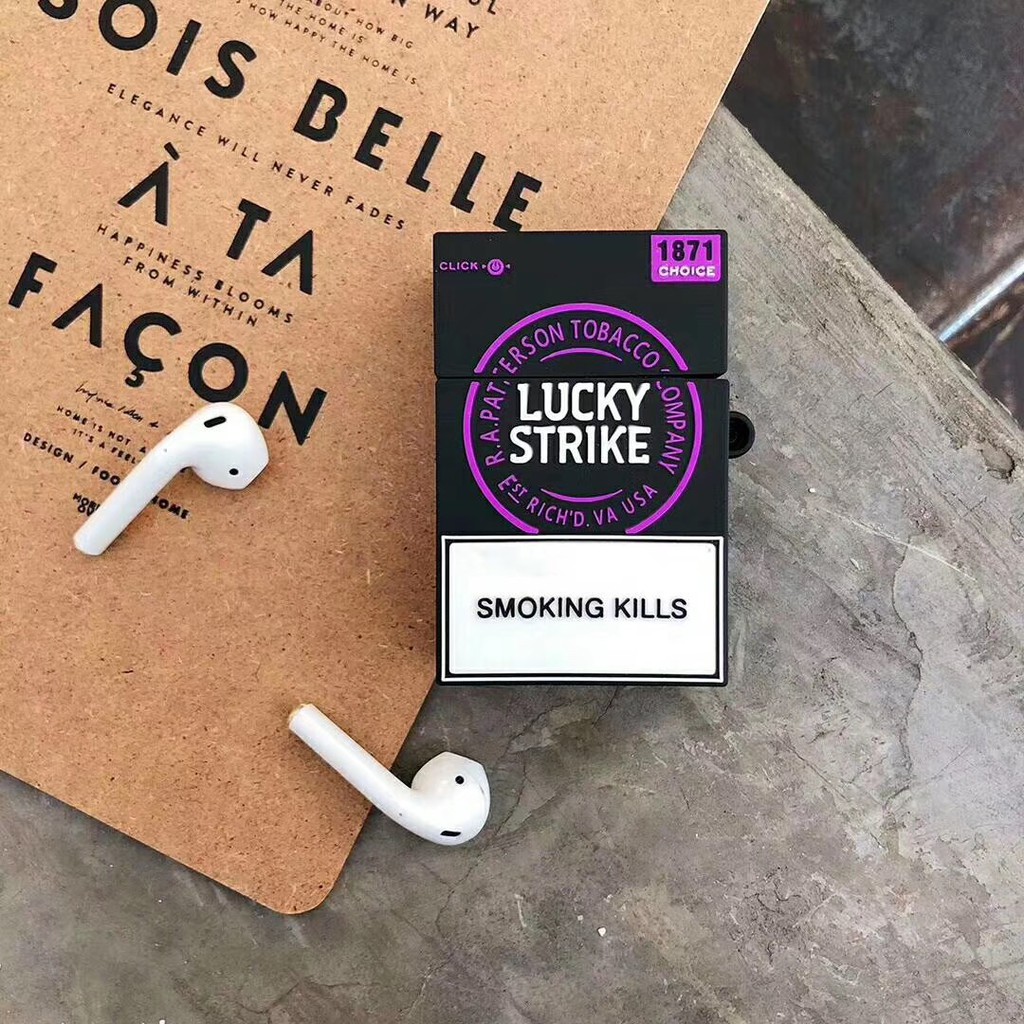 Lucky Strike Fashion Square AirPods pro Case Black and purple 3D Silicone AirPod1 Case Apple AirPods2 Protective