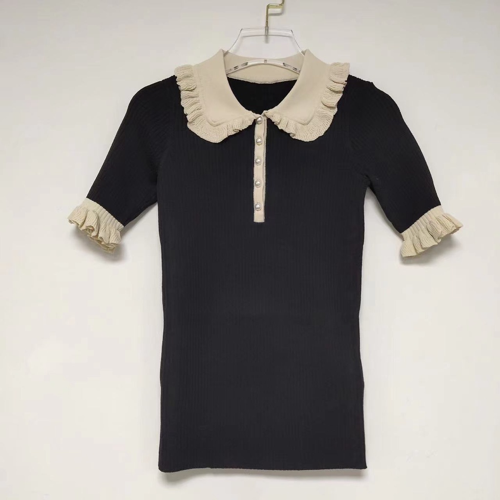 PYAE Sandro 2021 autumn and winter new women's women's wooden ear doll collar knitwear slim fit elegant top