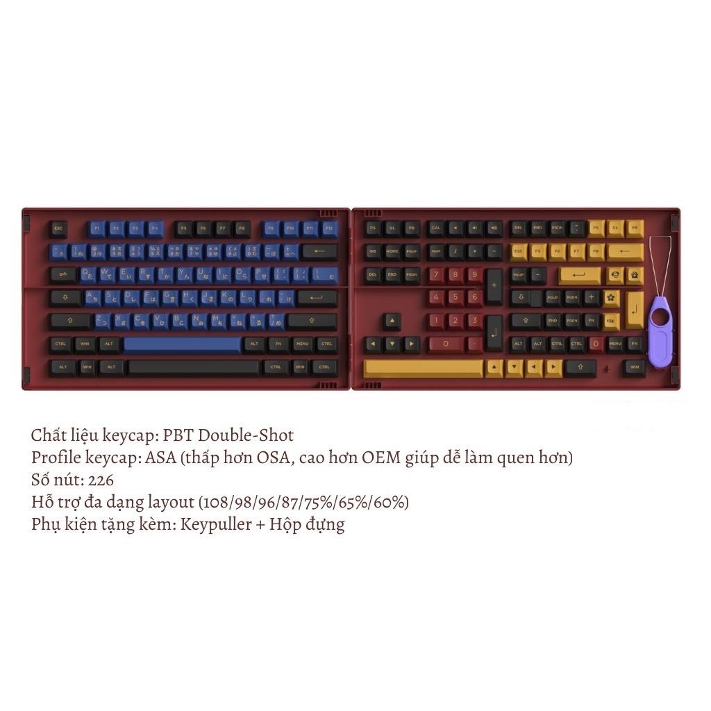 Bộ nút bàn phím cơ AKKO Keycap Red &amp; Blue Samurai (PBT Double-Shot/ASA profile/226 nút)