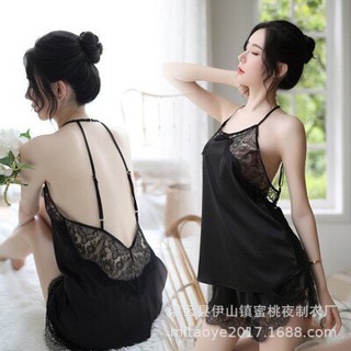 chuyên sỉ Bộ ngủ yếm lụa viền ren