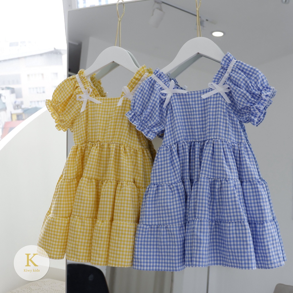 Váy bé gái búp bê dáng xòe KIWY KIDS chất cotton Kidsh2192 đính nơ cho bé từ 1 đến 6 tuổi cân nặng 10 đến 25kg