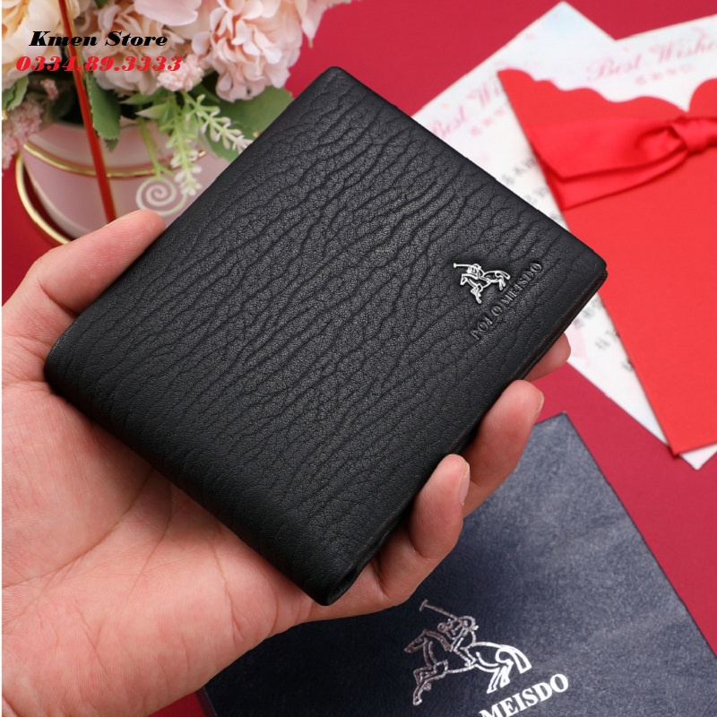 Bóp Ví Nam Da Bò Thật POLO MEISDO Cao Cấp Kiểu Dáng Hàn Quốc Full Hộp Làm Quà Biếu Tặng Sinh Nhật PL33