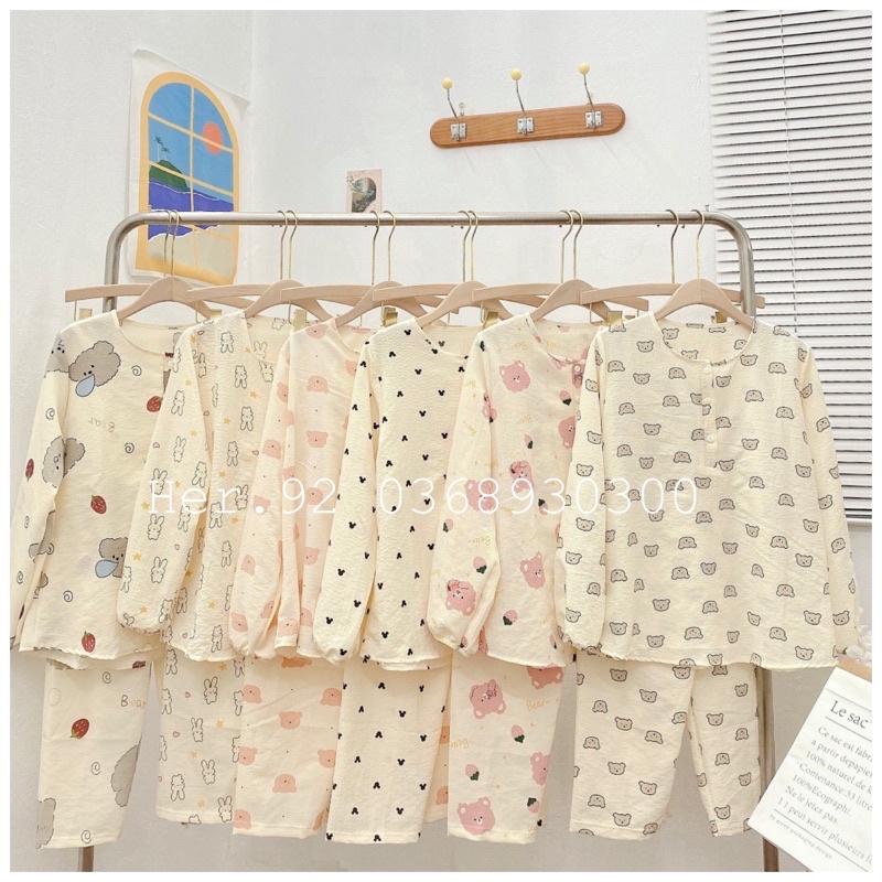 BỘ PYJAMA CHẤT MUSLIN XÔ ĐŨI HÀN - Bộ mặc nhà dễ thương