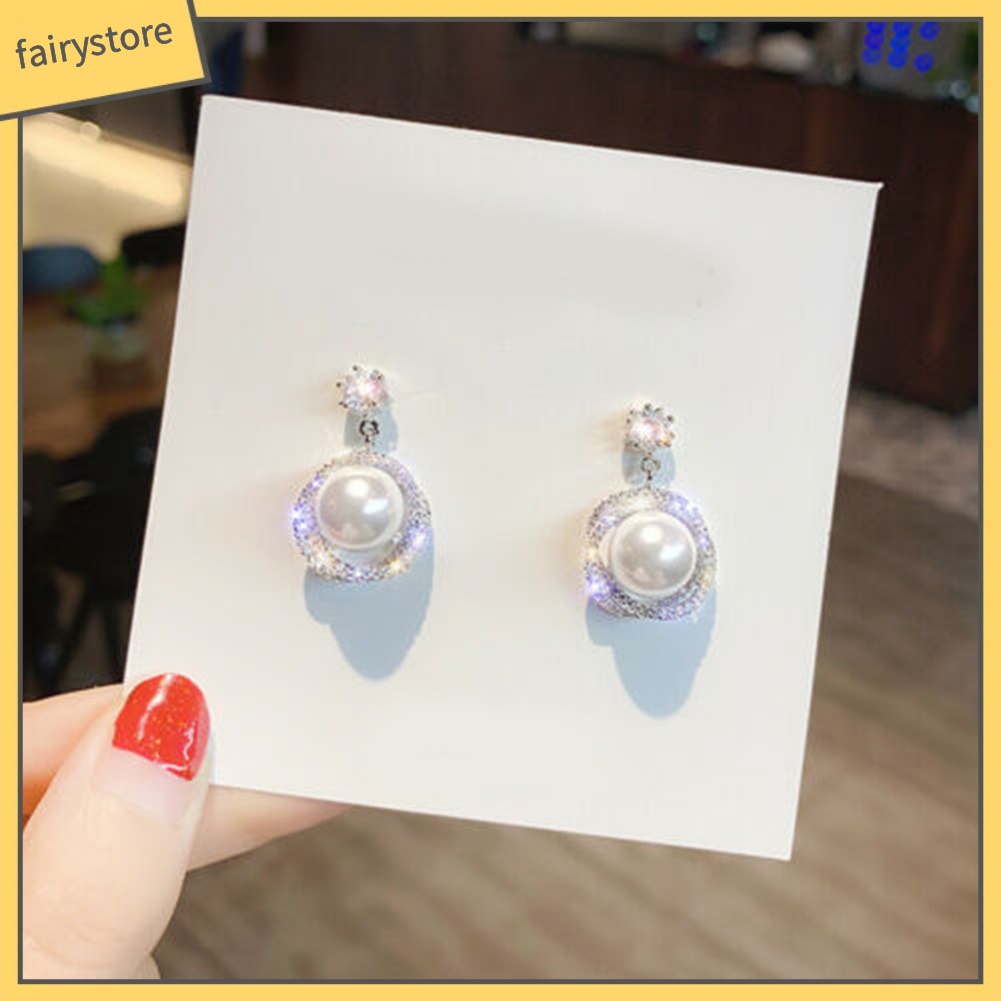 Khuyên Tai Tròn Đính Ngọc Trai Nhân Tạo Thời Trang