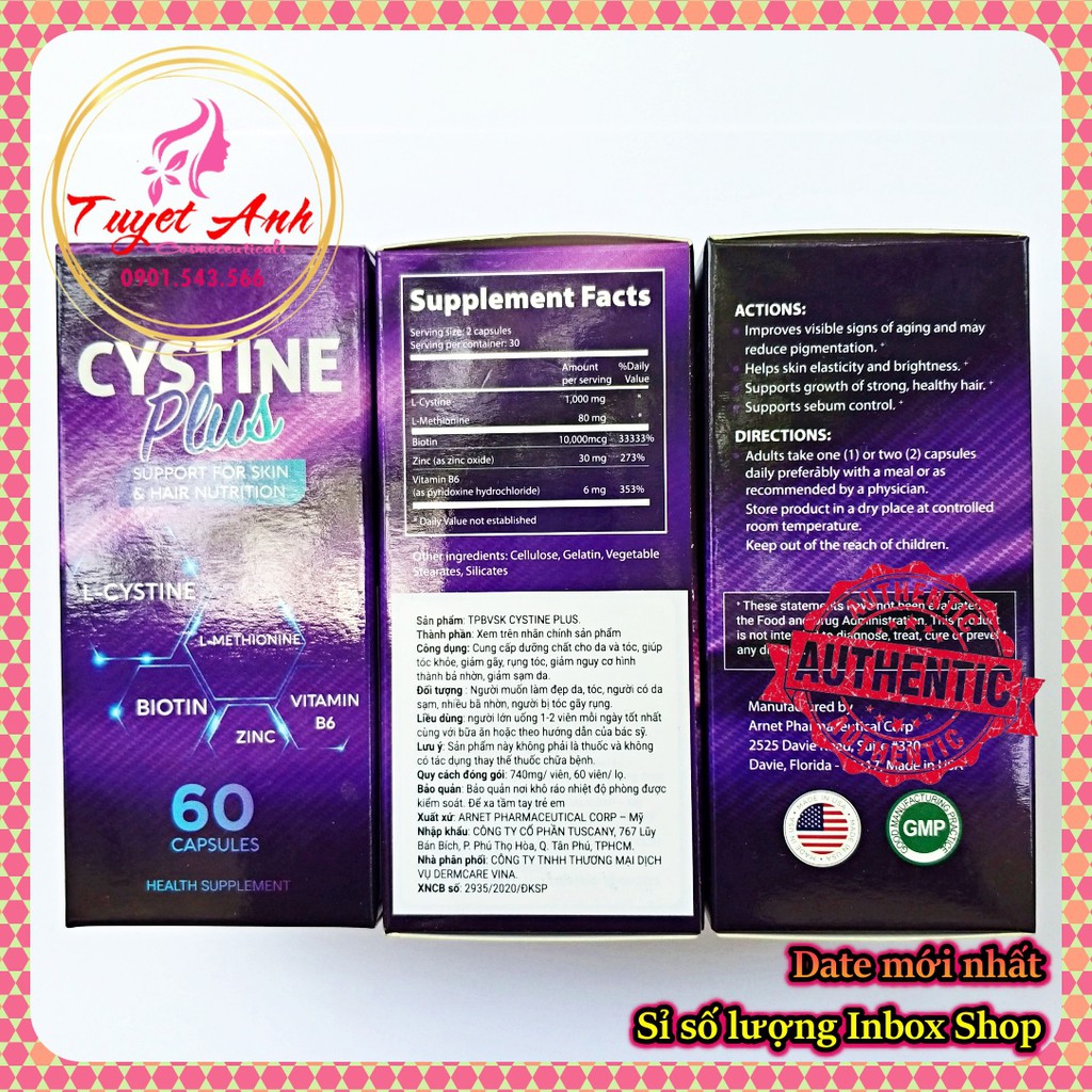 Cystine Plus - Viên uống đẹp da, giảm rụng, dưỡng tóc khỏe đẹp