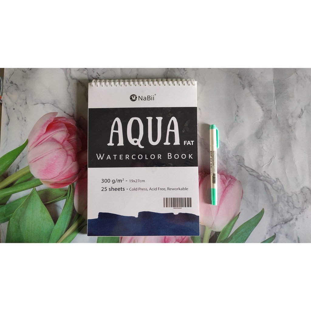 Giấy / sổ vẽ màu nước, màu acrylic Nabii Aqua Fat 300gsm dạng Cold