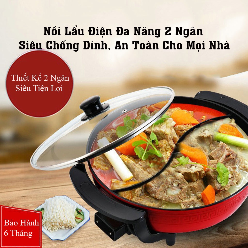 Nồi Lẩu Điện Đa Năng 2 Ngăn  Chống Dính 5L 1360W  Hàng Chính Hãng Bảo Hành 6 Tháng