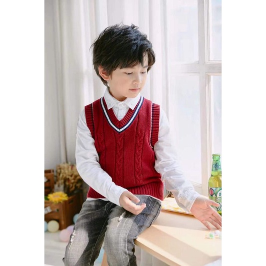 Áo gile len cổ tim phong cách Hàn Quốc cho bé trai, hàng QCCC, chất mịn đẹp