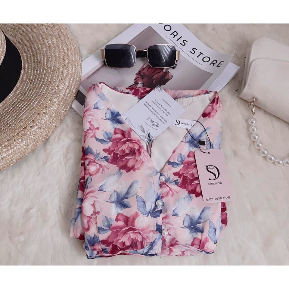 VÁY TƠ HOA HỒNG CỔ V LI EO CÚC NGỌC | BigBuy360 - bigbuy360.vn