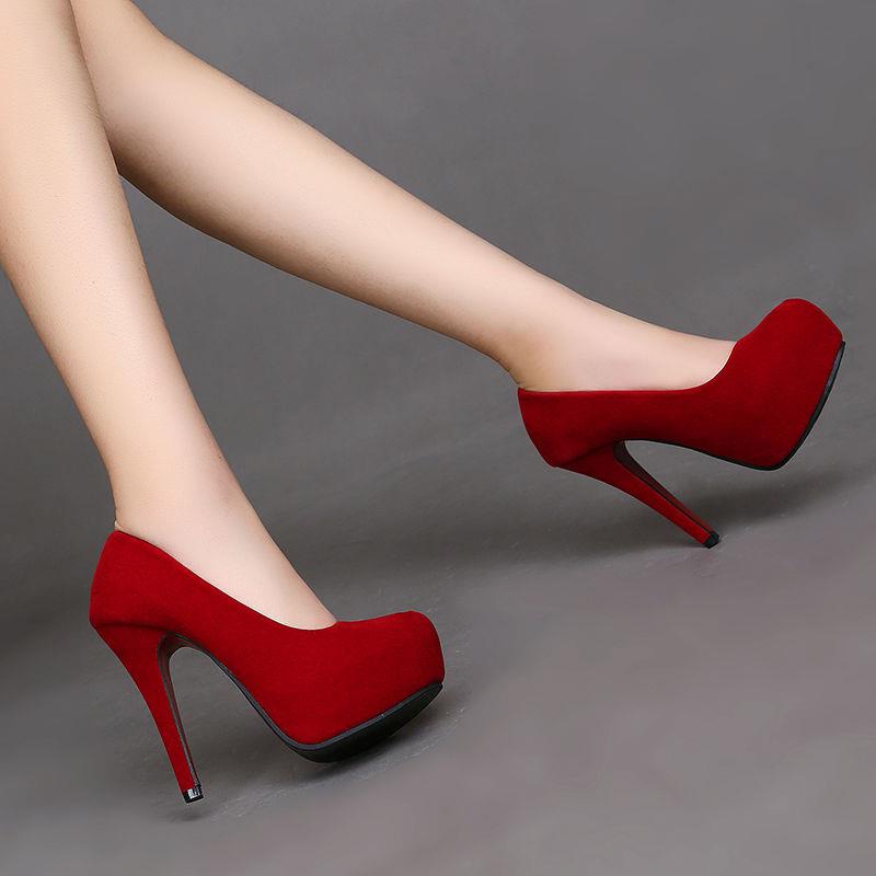 Giày Cao Gót 12Cm Da Lộn Mũi Tròn Chống Thấm Nước Thời Trang Xuân Hè 2020 Mới Cho Nữ