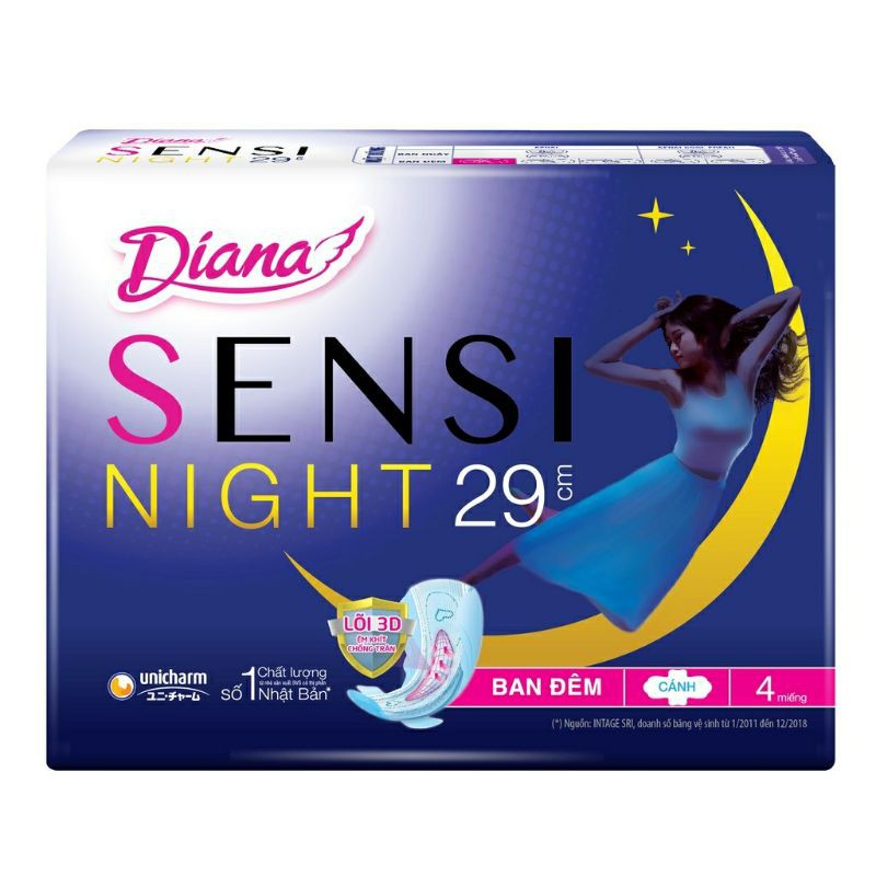 (4 miếng)Băng vệ sinh Diana sensi Night 29cm ban đêm