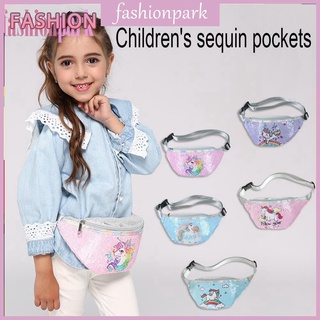 Túi messenger đeo vai / thắt lưng in hình ngựa cầu vồng sequin đáng yêu cho bé gái