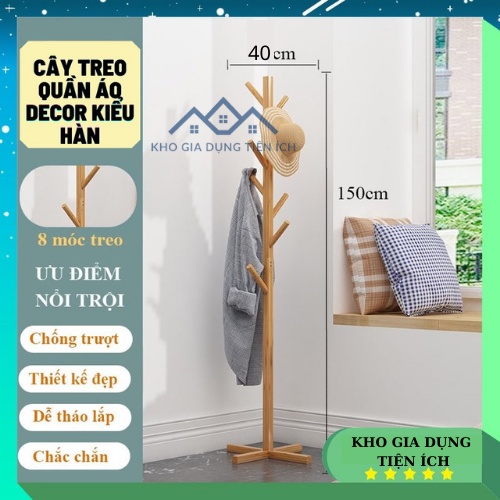 Cây Treo Quần Áo Đứng Bằng Gỗ - Giá Treo Quần Áo Thanh Đơn - Thiết Kế, Lắp Ráp Kiểu Hàn - Treo Đồ Đa Năng, BH 1 Năm