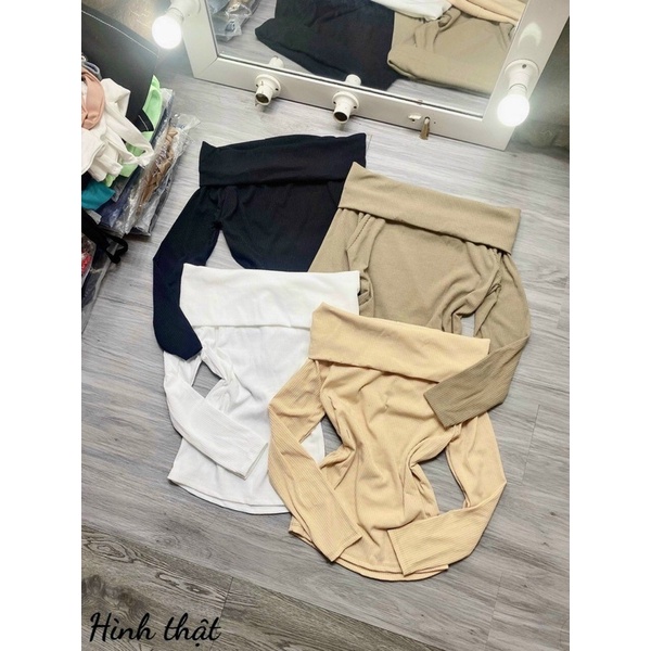 Áo trễ vai xinh chất tăm siêu mịn - Áo gân dài tay bẹt vai