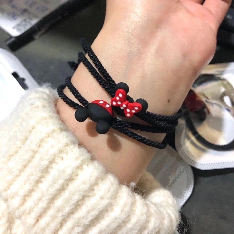 Bộ Đồng Hồ Đeo Tay Quartz Mặt Hình Chuột Mickey Cho Nữ