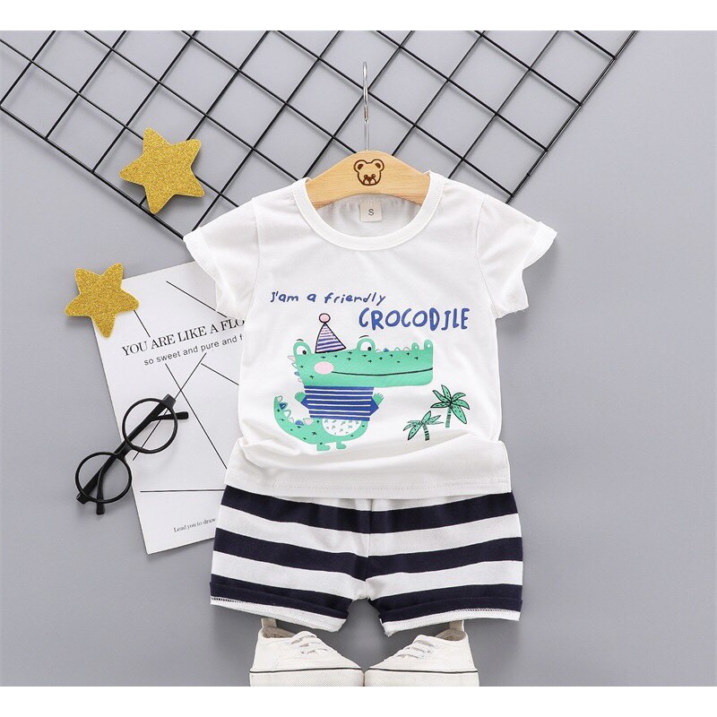 Bộ cotton bé trai, bé gái ngắn tay. Đồ mặc nhà mùa hè cho bé Herokids DB2021-01