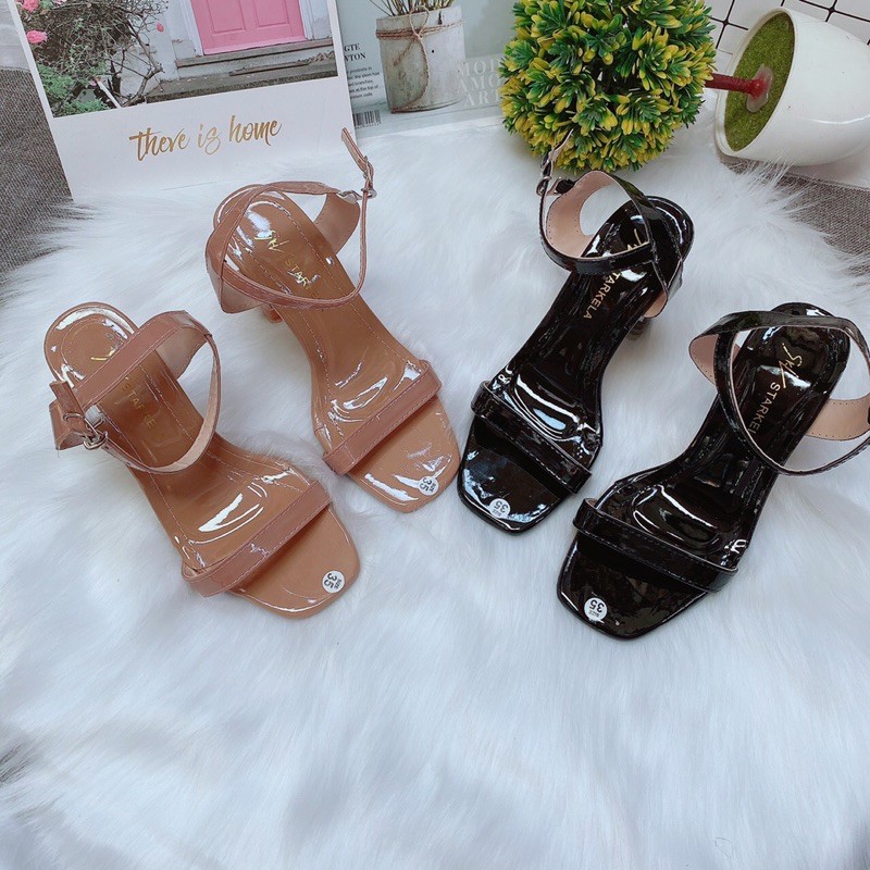 [ĐẠI HẠ GIÁ ] Giày sandal nữ cao 9p quai mảnh gót dẹt sơn trong da bóng sang chân cực kì