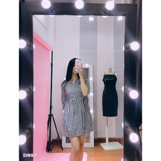 [ Hình thật ] D897 Đầm caro babydoll cổ v