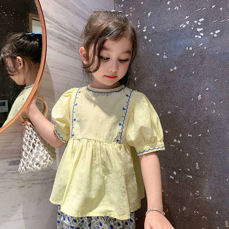 Set áo ngắn tay + quần dài phong cách Hàn Quốc Phương Tây thời trang mùa hè cho bé gái