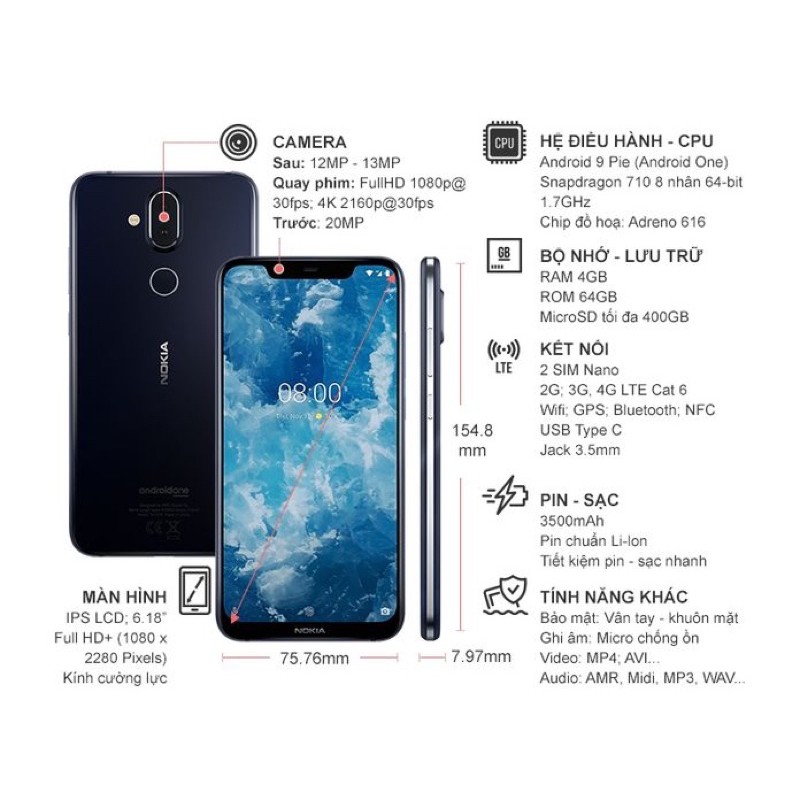 Điện thoại nokia 8.1 - Hàng chính hãng