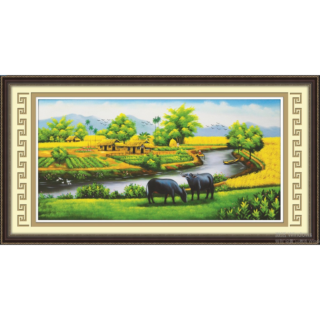 TRANH ĐÍNH ĐÁ Phong Cảnh Đồng Quê 77556 (112x60) Chưa đính