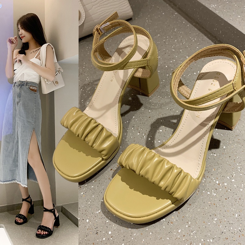 Sandal nữ quai nhún gót vuông 7 phân big size siêu xinh