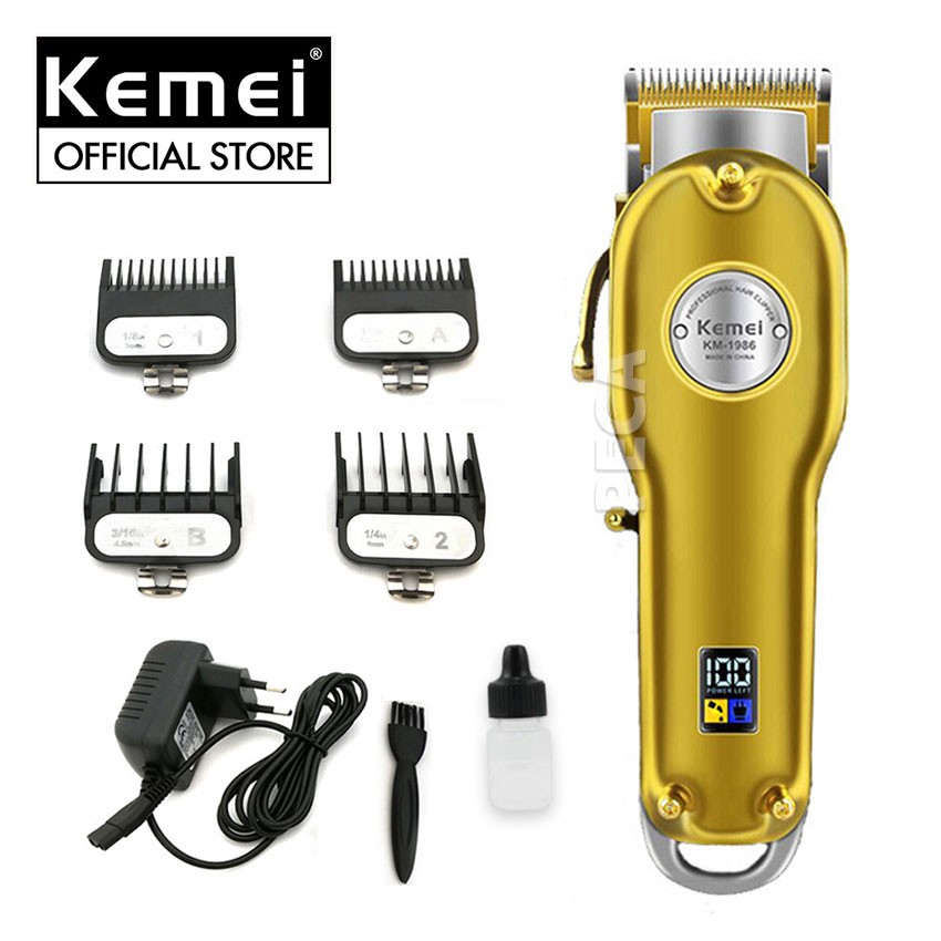 Tông đơ cắt tóc không dây chuyên nghiệp Kemei KM-1986 pin trâu màn hình hiển thị LCD dùng cắt tóc, cạo trắng tattoo,..